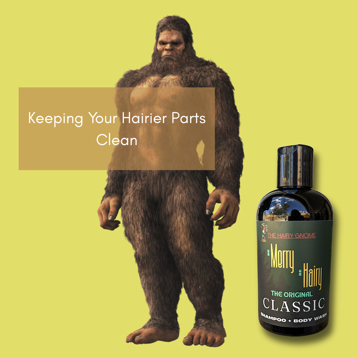 The Hairy Gnome- BE MERRY. BE HAIRY. Shampoo/Body Wash 8oz. PET Bottle